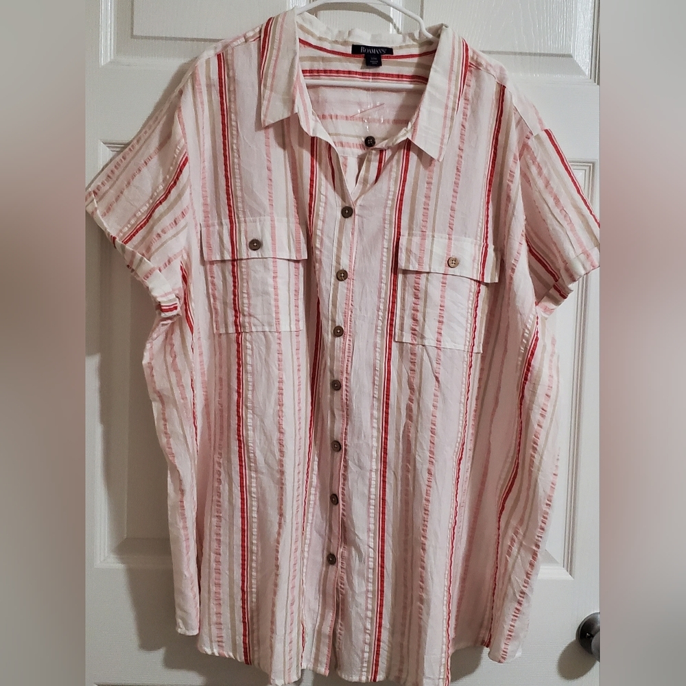 NWT Roaman's Button Down Cotton Plus Shirt. SIZE 32 W